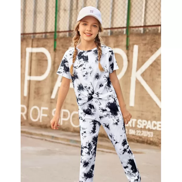 Arshiner Girls Clothing Sets Tie Dye Twist Front Tops &amp; Sweatpants Outfits Sportwear Sweatsuits Tracksuits 4-13 Year