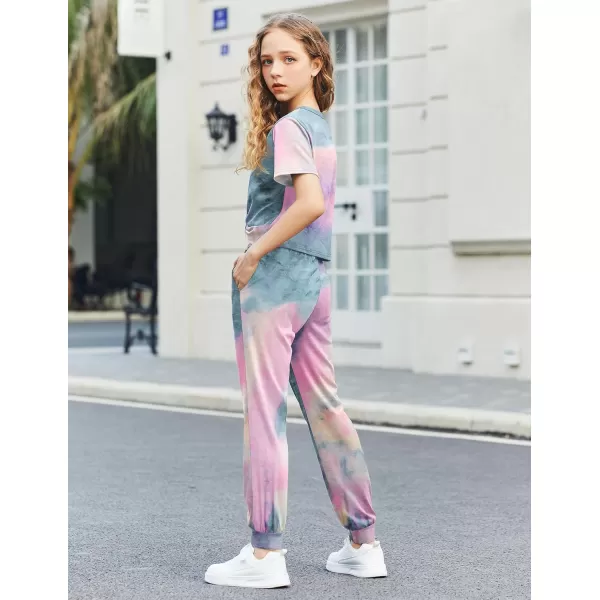 Arshiner Girls Clothing Sets Tie Dye Twist Front Tops &amp; Sweatpants Outfits Sportwear Sweatsuits Tracksuits 4-13 Year