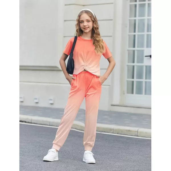 Arshiner Girls Clothing Sets Tie Dye Twist Front Tops &amp; Sweatpants Outfits Sportwear Sweatsuits Tracksuits 4-13 Year
