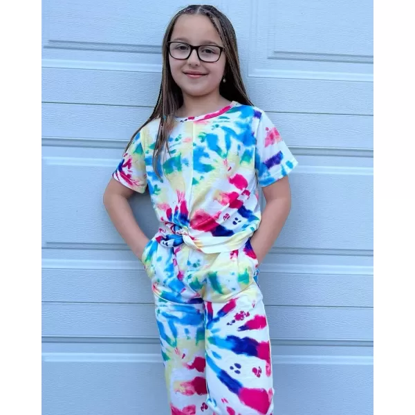 Arshiner Girls Clothing Sets Tie Dye Twist Front Tops &amp; Sweatpants Outfits Sportwear Sweatsuits Tracksuits 4-13 Year