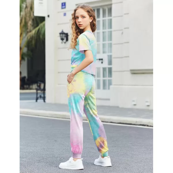 Arshiner Girls Clothing Sets Tie Dye Twist Front Tops &amp; Sweatpants Outfits Sportwear Sweatsuits Tracksuits 4-13 Year