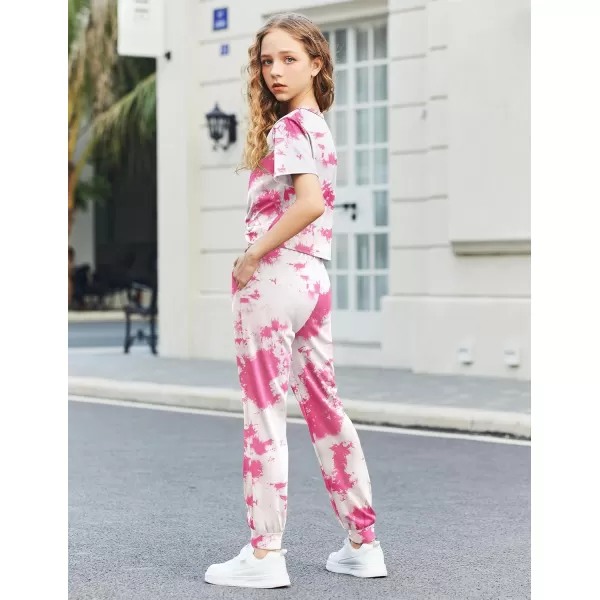 Arshiner Girls Clothing Sets Tie Dye Twist Front Tops &amp; Sweatpants Outfits Sportwear Sweatsuits Tracksuits 4-13 Year