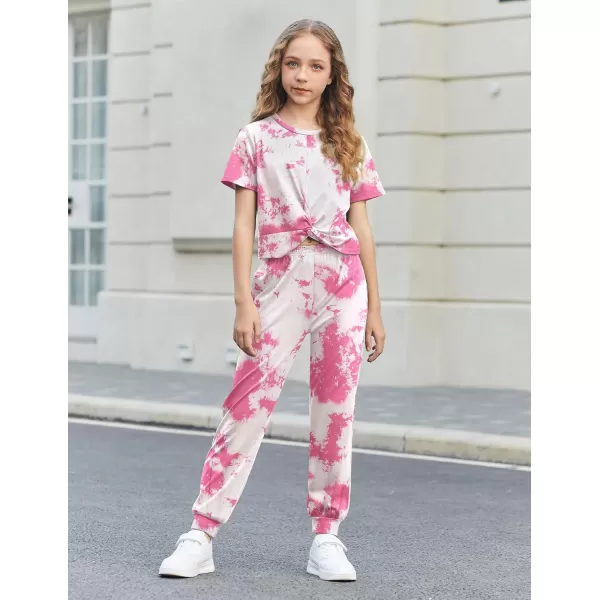Arshiner Girls Clothing Sets Tie Dye Twist Front Tops &amp; Sweatpants Outfits Sportwear Sweatsuits Tracksuits 4-13 Year