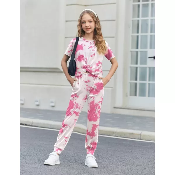 Arshiner Girls Clothing Sets Tie Dye Twist Front Tops &amp; Sweatpants Outfits Sportwear Sweatsuits Tracksuits 4-13 Year