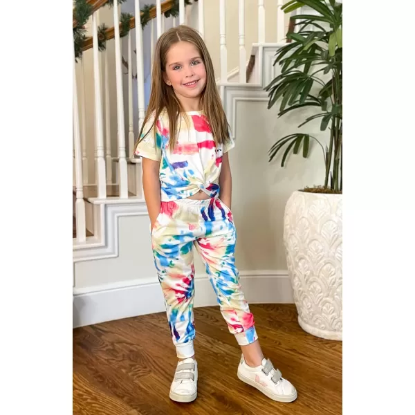 Arshiner Girls Clothing Sets Tie Dye Twist Front Tops &amp; Sweatpants Outfits Sportwear Sweatsuits Tracksuits 4-13 Year