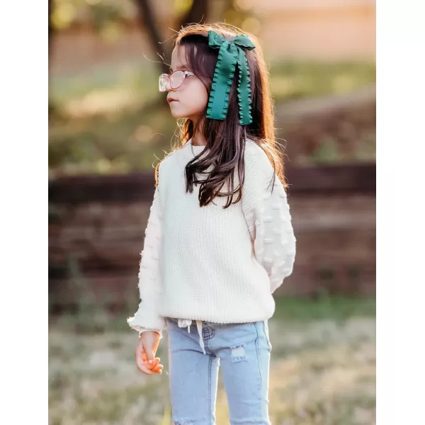 Arshiner Girls Crewneck Sweaters Chunky Lantern Sleeve Knit Jumper Tops Casual Drop Shoulder Pullover Outwear for 5-13 Years