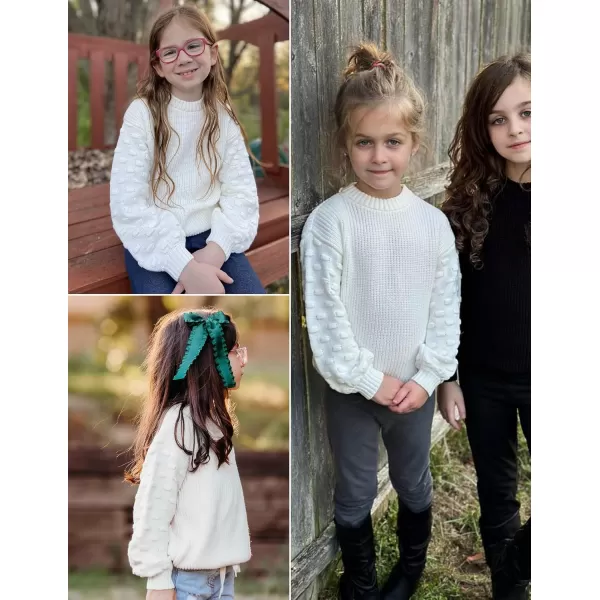Arshiner Girls Crewneck Sweaters Chunky Lantern Sleeve Knit Jumper Tops Casual Drop Shoulder Pullover Outwear for 5-13 Years