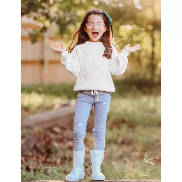Arshiner Girls Crewneck Sweaters Chunky Lantern Sleeve Knit Jumper Tops Casual Drop Shoulder Pullover Outwear for 5-13 Years