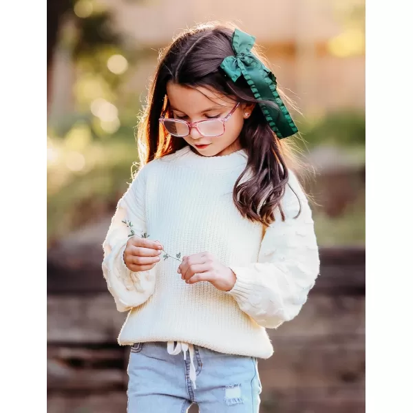 Arshiner Girls Crewneck Sweaters Chunky Lantern Sleeve Knit Jumper Tops Casual Drop Shoulder Pullover Outwear for 5-13 Years