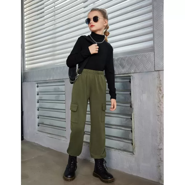 Arshiner Girls Joggers Sweatpants Kids Cargo Loose High Waisted Pants with Pockets 5-16 Years