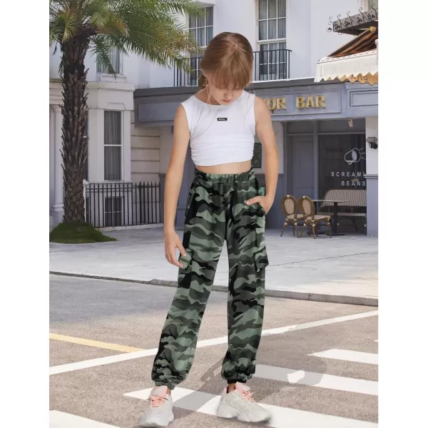 Arshiner Girls Joggers Sweatpants Kids Cargo Loose High Waisted Pants with Pockets 5-16 Years