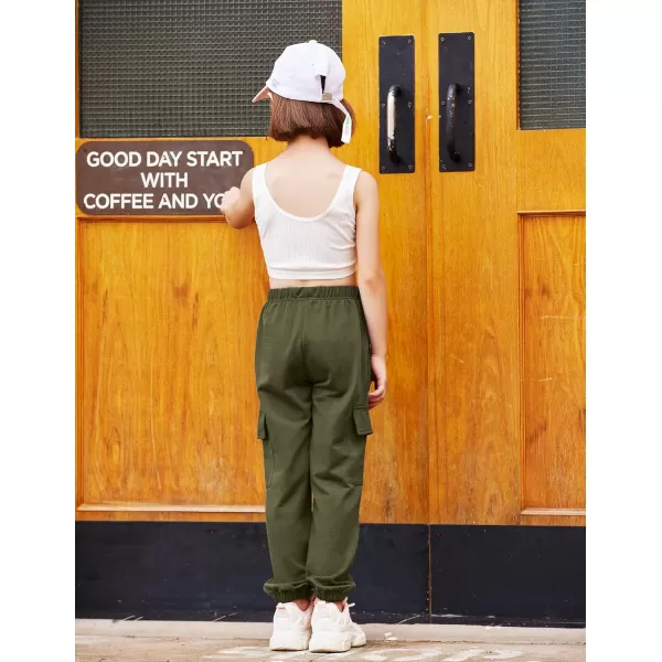 Arshiner Girls Joggers Sweatpants Kids Cargo Loose High Waisted Pants with Pockets 5-16 Years