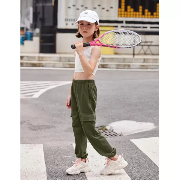 Arshiner Girls Joggers Sweatpants Kids Cargo Loose High Waisted Pants with Pockets 5-16 Years