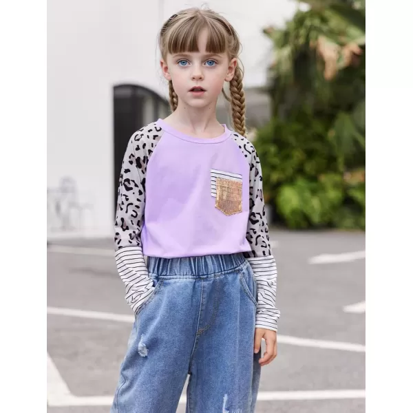Arshiner Girls Long Sleeve Shirts Color Block Casual Cute Top Tee Blouse with Fashion Pocket