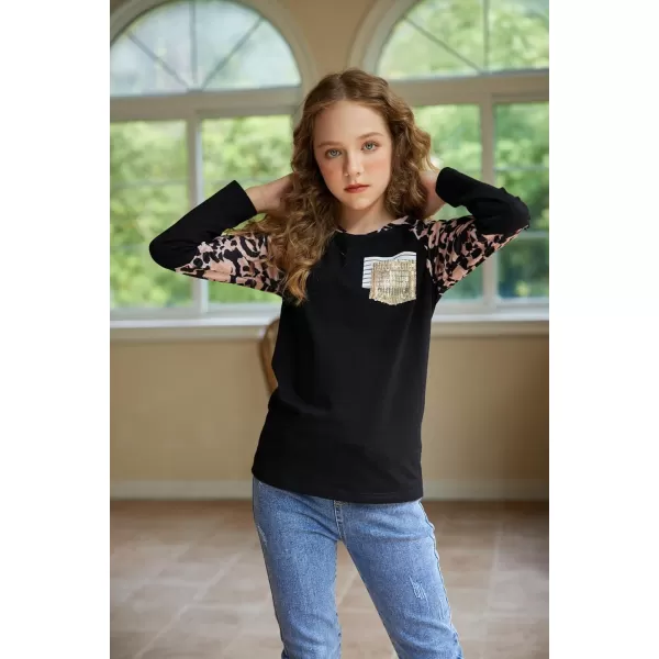 Arshiner Girls Long Sleeve Shirts Color Block Casual Cute Top Tee Blouse with Fashion Pocket