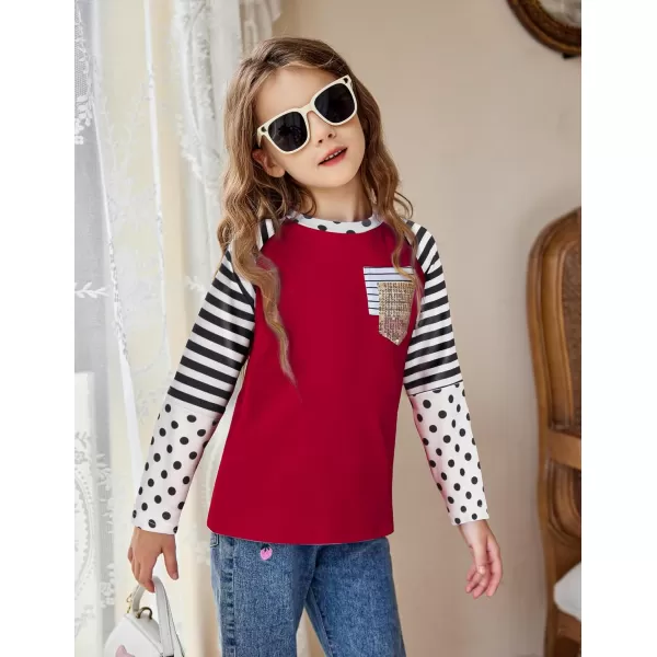 Arshiner Girls Long Sleeve Shirts Color Block Casual Cute Top Tee Blouse with Fashion Pocket