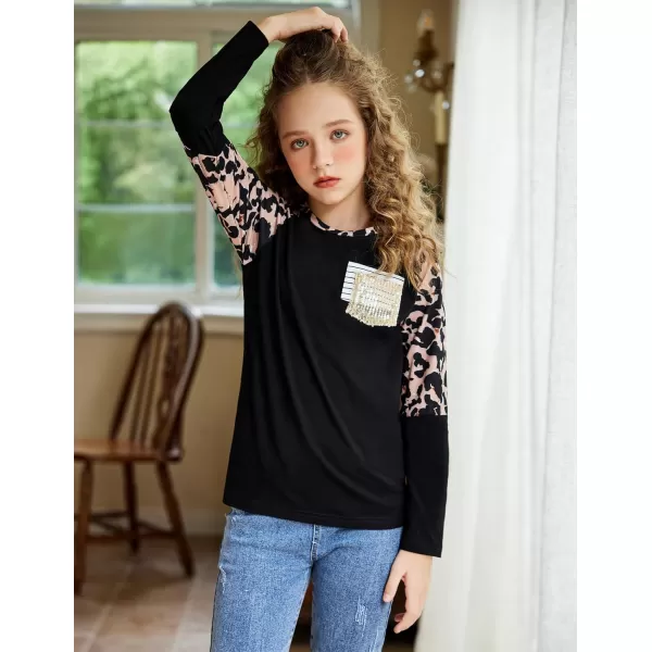 Arshiner Girls Long Sleeve Shirts Color Block Casual Cute Top Tee Blouse with Fashion Pocket