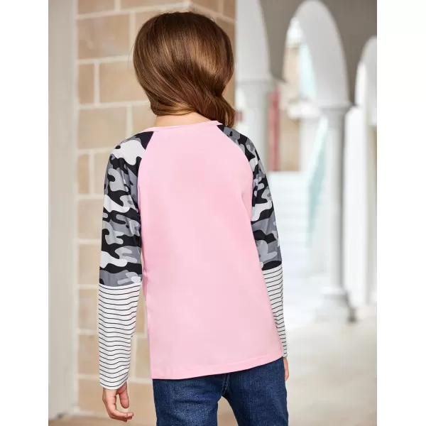 Arshiner Girls Long Sleeve Shirts Color Block Casual Cute Top Tee Blouse with Fashion Pocket