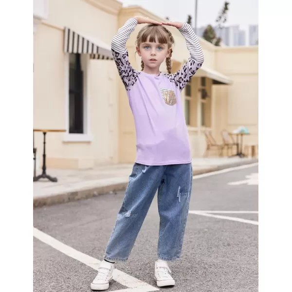 Arshiner Girls Long Sleeve Shirts Color Block Casual Cute Top Tee Blouse with Fashion Pocket