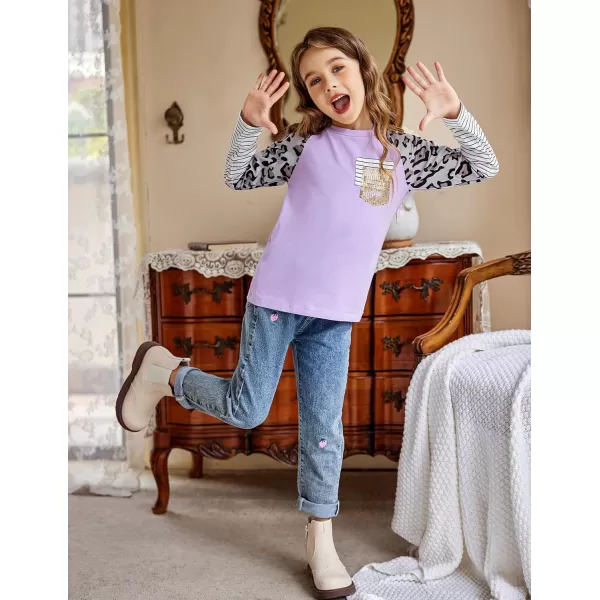 Arshiner Girls Long Sleeve Shirts Color Block Casual Cute Top Tee Blouse with Fashion Pocket