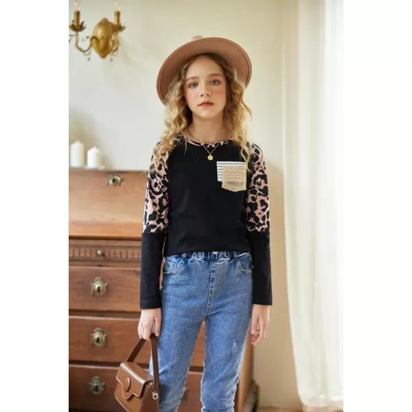 Arshiner Girls Long Sleeve Shirts Color Block Casual Cute Top Tee Blouse with Fashion Pocket