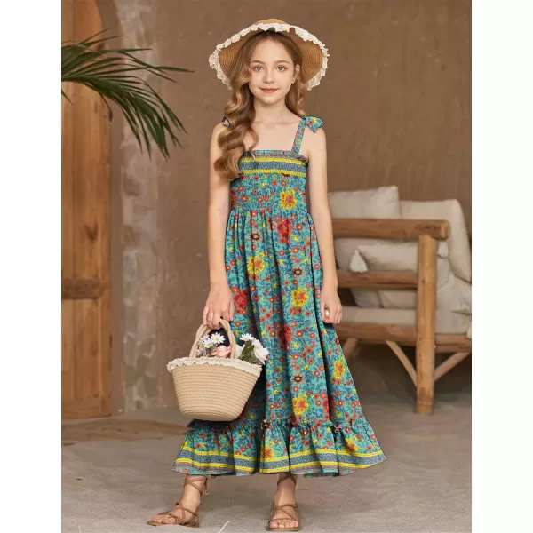 Arshiner Girls Summer Dress Boho Beach Casual Smocked Maxi Dresses 6-13 Years