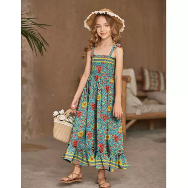 Arshiner Girls Summer Dress Boho Beach Casual Smocked Maxi Dresses 6-13 Years
