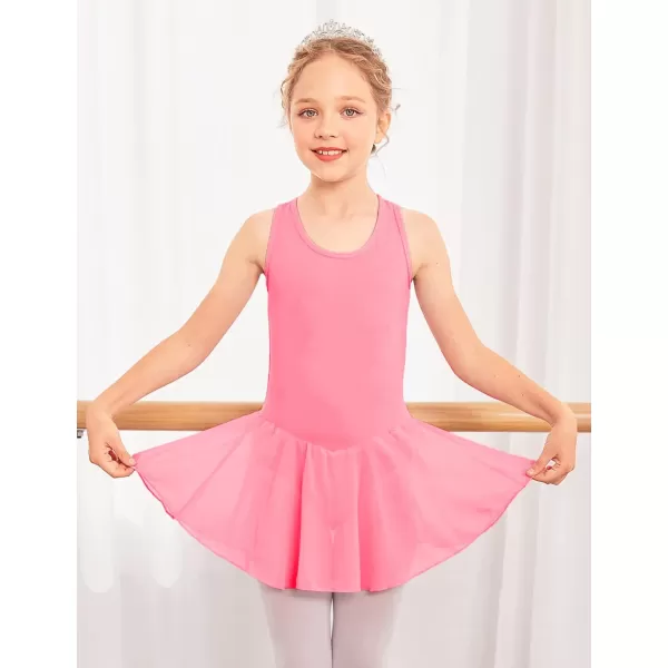 Arshiner Kid Girls Hollow Back Ballet Leotard with Skirt Sleeveless Dance Dresses
