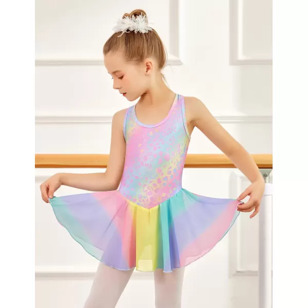 Arshiner Kid Girls Hollow Back Ballet Leotard with Skirt Sleeveless Dance Dresses
