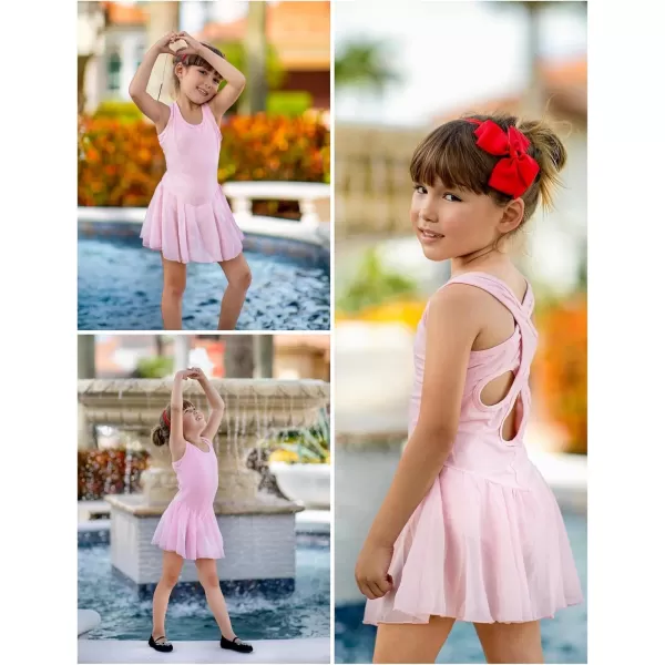 Arshiner Kid Girls Hollow Back Ballet Leotard with Skirt Sleeveless Dance Dresses