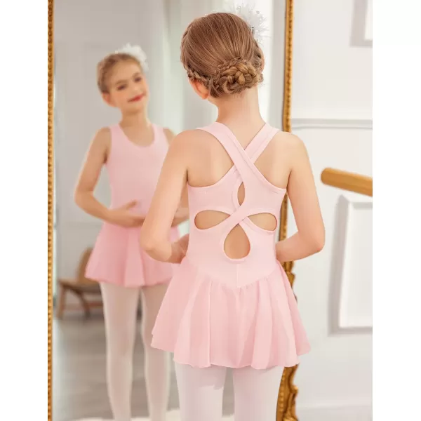 Arshiner Kid Girls Hollow Back Ballet Leotard with Skirt Sleeveless Dance Dresses