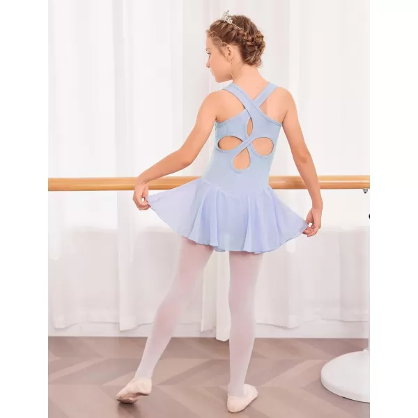 Arshiner Kid Girls Hollow Back Ballet Leotard with Skirt Sleeveless Dance Dresses