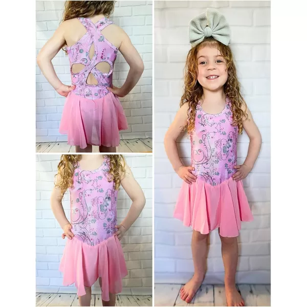 Arshiner Kid Girls Hollow Back Ballet Leotard with Skirt Sleeveless Dance Dresses