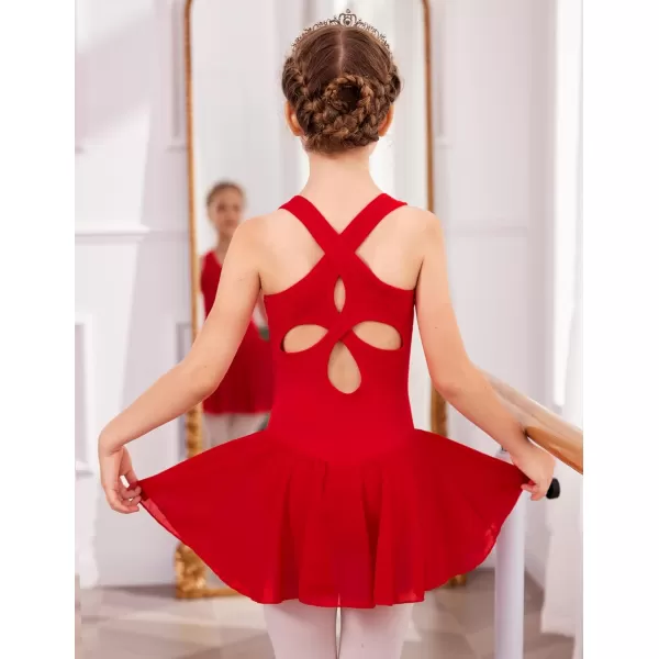 Arshiner Kid Girls Hollow Back Ballet Leotard with Skirt Sleeveless Dance Dresses