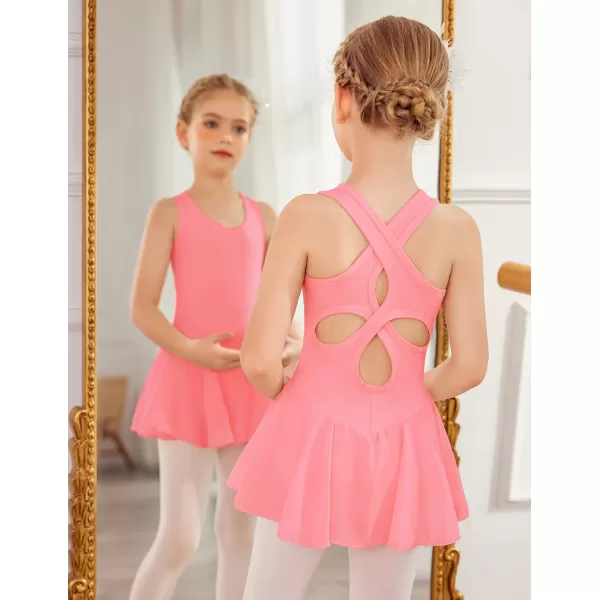 Arshiner Kid Girls Hollow Back Ballet Leotard with Skirt Sleeveless Dance Dresses