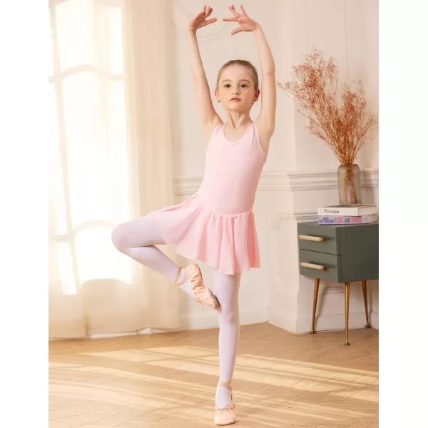 Arshiner Kid Girls Hollow Back Ballet Leotard with Skirt Sleeveless Dance Dresses