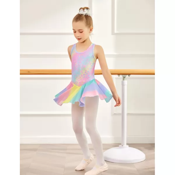 Arshiner Kid Girls Hollow Back Ballet Leotard with Skirt Sleeveless Dance Dresses