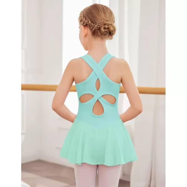 Arshiner Kid Girls Hollow Back Ballet Leotard with Skirt Sleeveless Dance Dresses