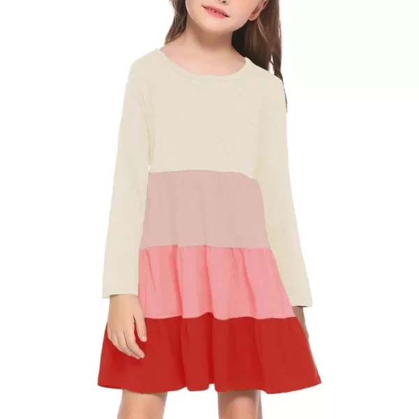 Arshiner Girl Long Sleeve Dress Tiered Ruffle Swing Tunic Shirt Dress