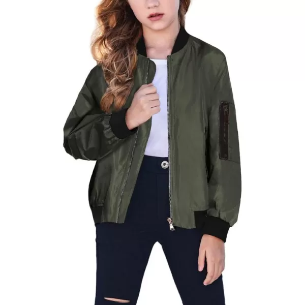 Arshiner Girls Bomber Jacket Casual Coat Zip Up Outerwear with Pockets for 4-12 Years