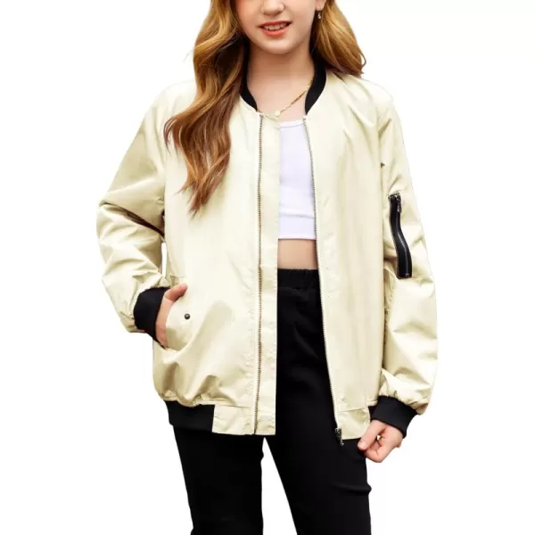 Arshiner Girls Bomber Jacket Casual Coat Zip Up Outerwear with Pockets for 4-12 Years