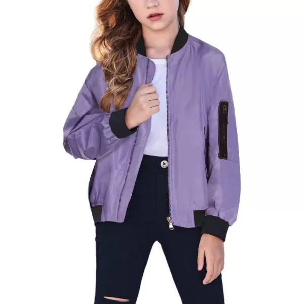 Arshiner Girls Bomber Jacket Casual Coat Zip Up Outerwear with Pockets for 4-12 Years