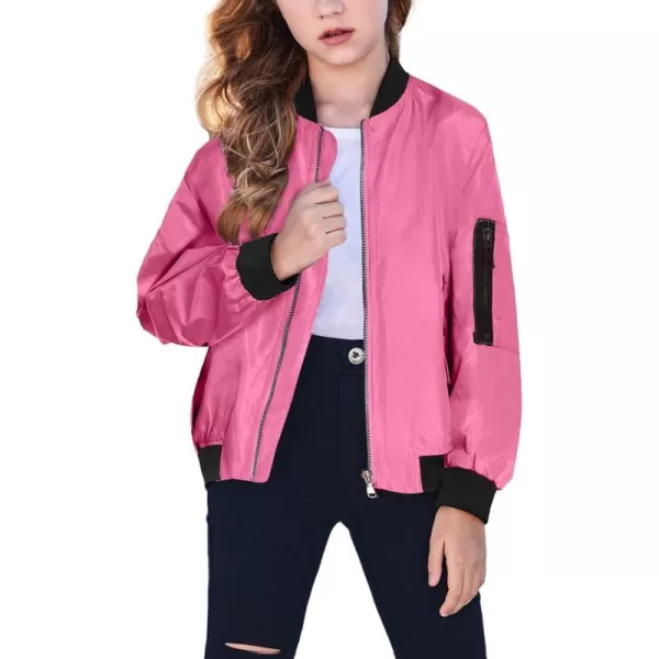 Arshiner Girls Bomber Jacket Casual Coat Zip Up Outerwear with Pockets for 4-12 Years