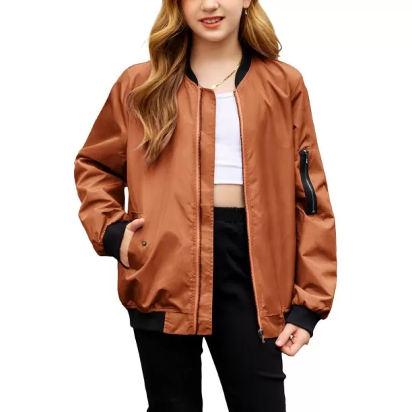 Arshiner Girls Bomber Jacket Casual Coat Zip Up Outerwear with Pockets for 4-12 Years