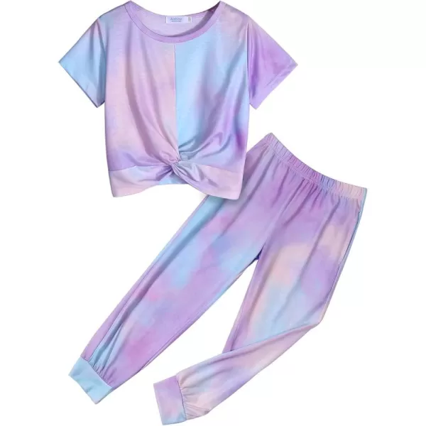 Arshiner Girls Clothing Sets Tie Dye Twist Front Tops &amp; Sweatpants Outfits Sportwear Sweatsuits Tracksuits 4-13 Year