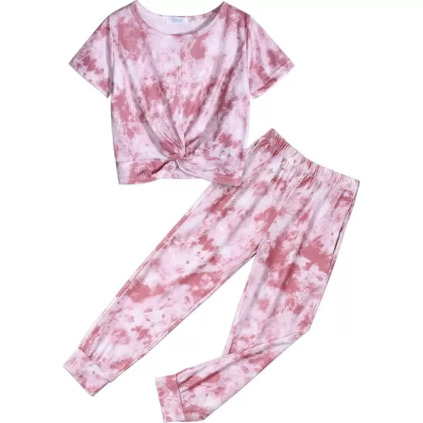 Arshiner Girls Clothing Sets Tie Dye Twist Front Tops &amp; Sweatpants Outfits Sportwear Sweatsuits Tracksuits 4-13 Year