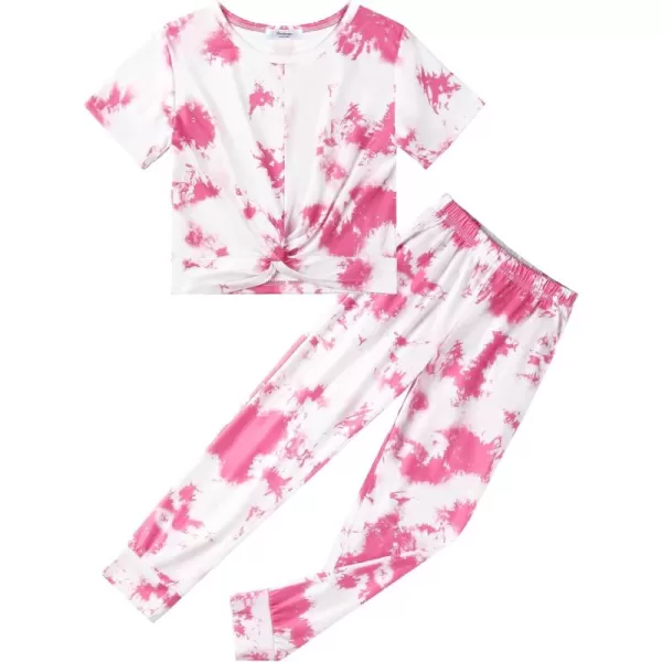 Arshiner Girls Clothing Sets Tie Dye Twist Front Tops &amp; Sweatpants Outfits Sportwear Sweatsuits Tracksuits 4-13 Year