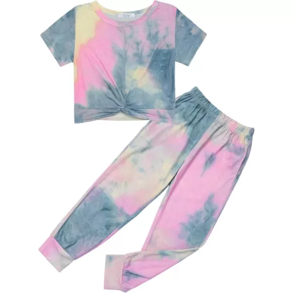 Arshiner Girls Clothing Sets Tie Dye Twist Front Tops &amp; Sweatpants Outfits Sportwear Sweatsuits Tracksuits 4-13 Year