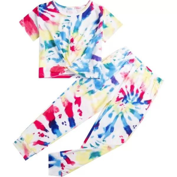Arshiner Girls Clothing Sets Tie Dye Twist Front Tops &amp; Sweatpants Outfits Sportwear Sweatsuits Tracksuits 4-13 Year
