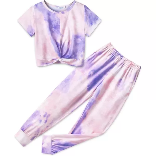 Arshiner Girls Clothing Sets Tie Dye Twist Front Tops &amp; Sweatpants Outfits Sportwear Sweatsuits Tracksuits 4-13 Year